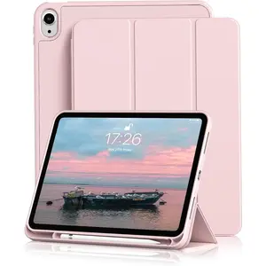 for iPad/10th Gen Case with Pencil Holder/10.9 inch 2025 A16/2022, Soft TPU Back Shell Hybrid Slim Trifold Stand Protective Cover Support Touch ID Auto Wake/Sleep (Pink)