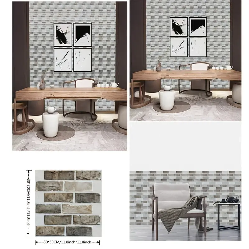 3D Wall Panels Peel and Stick, 20 Pack Waterproof PVC Stone Wallpaper, Moisture-Proof Interior Decor for Living Room, Lobby, Bedroom, Hotel, Office