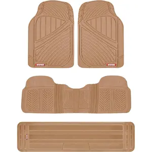 3-Row Heavy Duty Rubber Floor Mats & Liners for Car, SUV, Van - Front, 2nd & 3rd Row Durable Polymerized Latex Full Interior Protection, Extra-High Ridgeline Design, Beige Mat, Mat Floor Mats