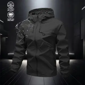 Men's Solid Color Waterproof Windbreaker Jacket with Zipper Hoodie Casual Long Sleeve Coat with Pockets Striped Print for Outdoor Activities All Seasons Wear plain waterproof windproof