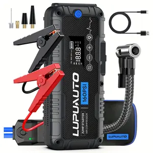 Portable Automotive Car Accessory Vehicle Jump Starter with Air Compressor, Auto Parts Accessories, Car Battery Charger, Fast-Charging USB Output, LED Emergency Lighting