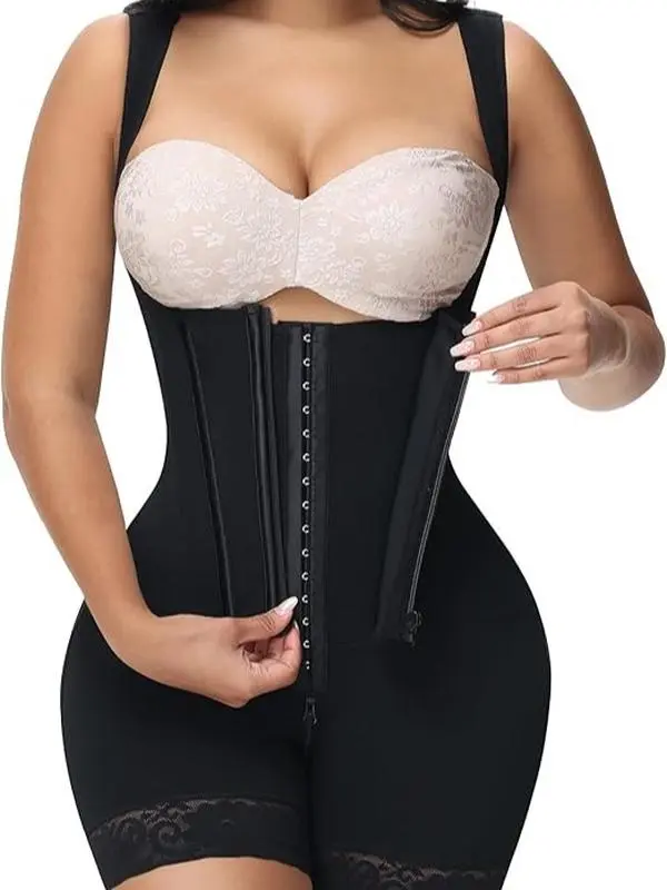 Women's Postpartum Open Bust High-Waist Shapewear Bodysuit - Elastic Fabric, Adjustable Straps, Butt Lifter, Tummy Tuck, Seamless Soft, Boyshorts, Belly Binder, Body Contouring, Zip Up, Pull On, for Office & Wedding