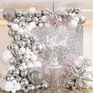 135 count Disco Balloon Arch Garland Kit - White  With Disco Ball and Foil Balloons for Birthday, Graduation, Prom, 2024 Party Decorations
