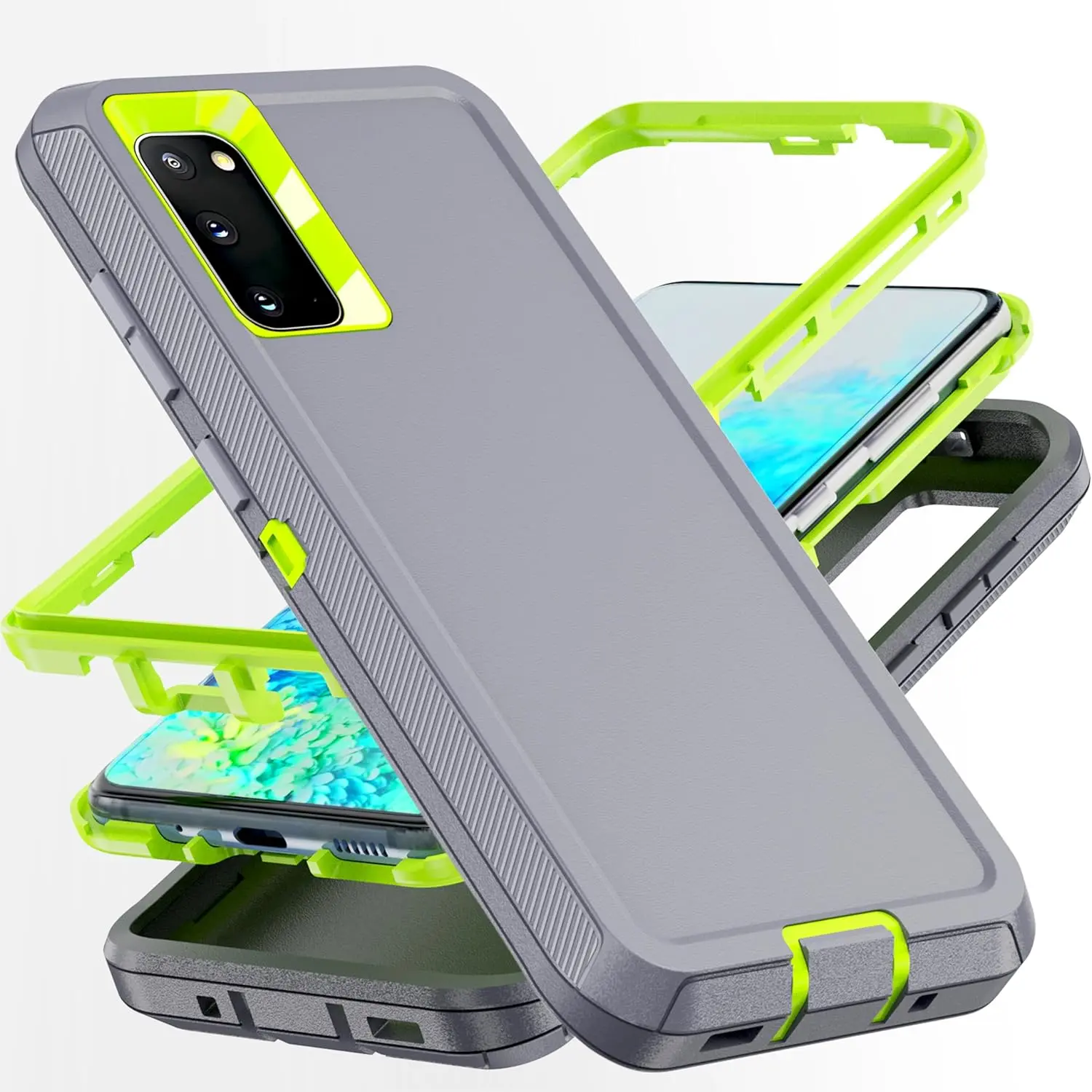 for S20 Case,Galaxy S20 Case,Samsung S20 Case [Military Grade] 3 in 1 Full Body Shockproof Dust/Drop Proof Heavy Duty Protection Cover,for Samsung Galaxy S20 5G 6.2 Inch,Green+Grey