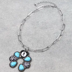 8 Ball Checkered Squash Pendant Necklace Approximately 18 Inches Long with Turquoise Accents and Chain Link Design