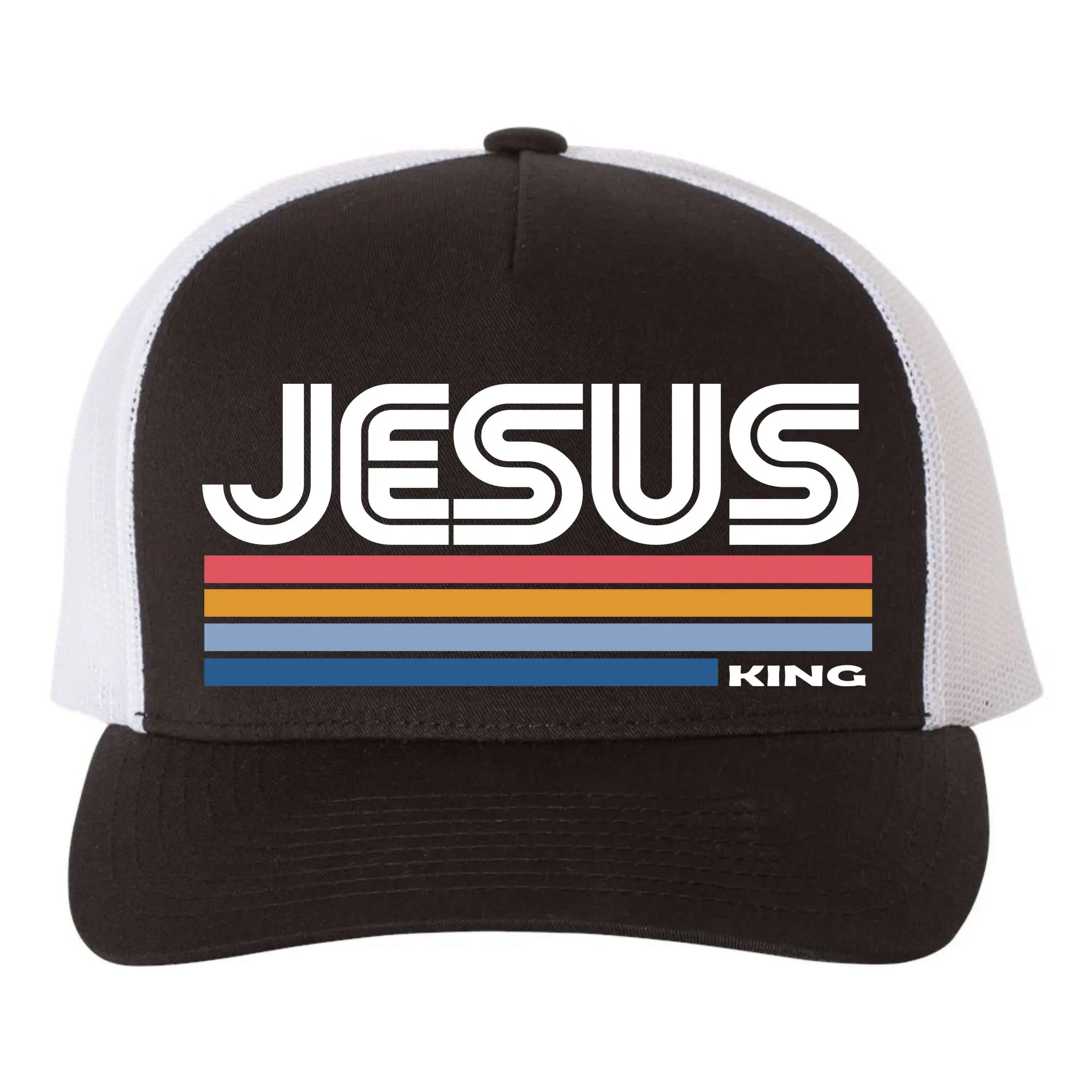 Retro Jesus King Christian Catholic Faith King of Kings Lord of Lords Adult 5-Panel Curved Brim Snapback Trucker Hat