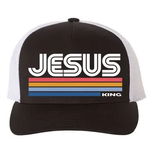 Retro Jesus King Christian Catholic Faith King of Kings Lord of Lords Adult 5-Panel Curved Brim Snapback Trucker Hat