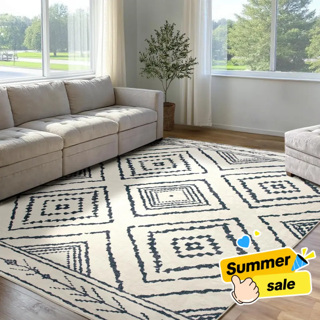 Back To School | BESTSWEETIE Washable Farmhouse Boho Area Rugs 8x10/9x12 For Living Room, Bedroom & Dorm - Ultra Soft Durable Faux Wool Carpet, Moroccan Style Runner Rug, Non-Slip TPR Backing, Low Pile, Pet Friendly, Home Essentials