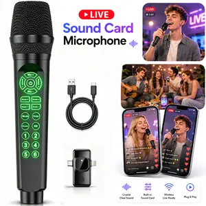 2-in-1 Handheld Microphone Live Sound Card with Bluetooth, Voice Changer, Noise Reduction & DJ Audio Mixer, Compatible with Smartphone, Android/iOS, iPhone, PC & Xbox for Live Streaming, Singing, Recording, Gaming, YouTube & TikTok