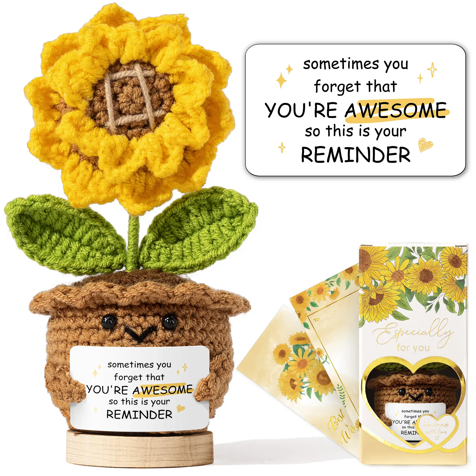 Mayicivo Crochet Sunflower Decor - Emotional Support Flower Design Room Decor, Inspirational Gift for Women, Father's Day Birthday Christmas Presents