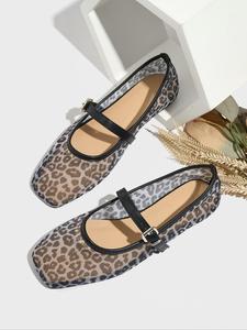 women's fashionable leopard print mary jane flats, casual comfortable breathable square toe flat shoes, lightweight comfortable shoes for daily wear, girl