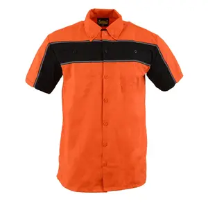 Black with Orange Button Up Heavy-Duty Work Shirt for Men's, Classic Mechanic Work Shirt