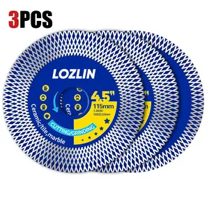LOZLIN 3PCS 4.5" Mesh Turbo Diamond Blade for Angle Grinder - Ultra-Thin Dry Cutting & Grinding Wheel for All Porcelain, Ceramic Tiles - High-Speed, Durable Dual-Use Saw Blade with Professional Grade Design
