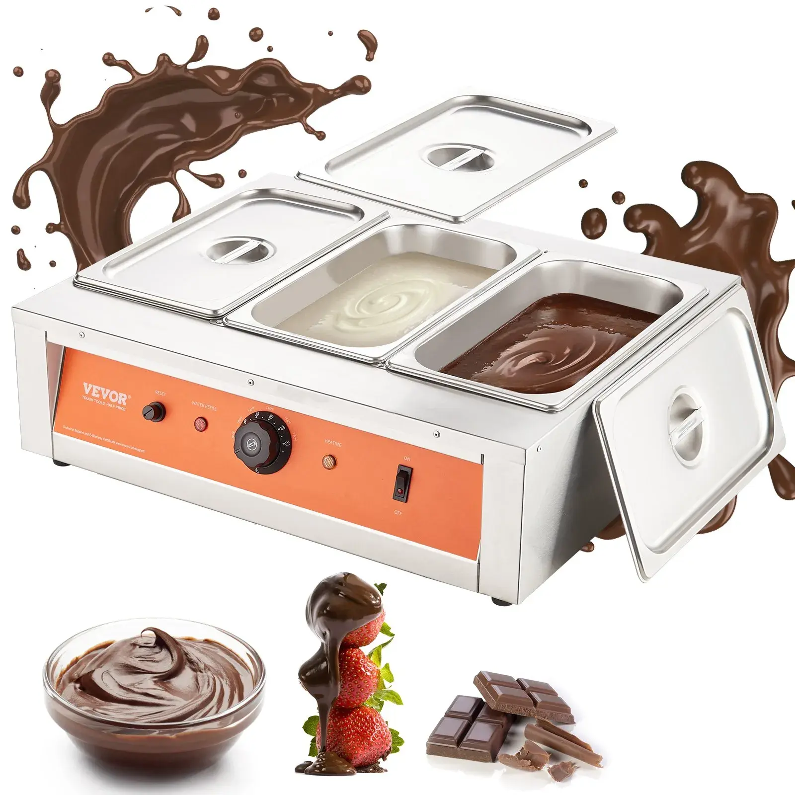 【Summerfinds】VEVOR Chocolate Tempering Machine,26.5 Lbs 3 Tanks Chocolate Melting Pot TEMP Control 86~185℉1500W Stainless Steel Electric Commercial Food Warmer For Chocolate/Milk/Cream Melting and Heating