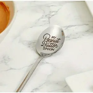 1/2/4pc Stainless Steel Engraving Spoon, Peanut Butter Spoon, Coffee Spoon, Gift, Suitable For Cafe Restaurant Tableware
