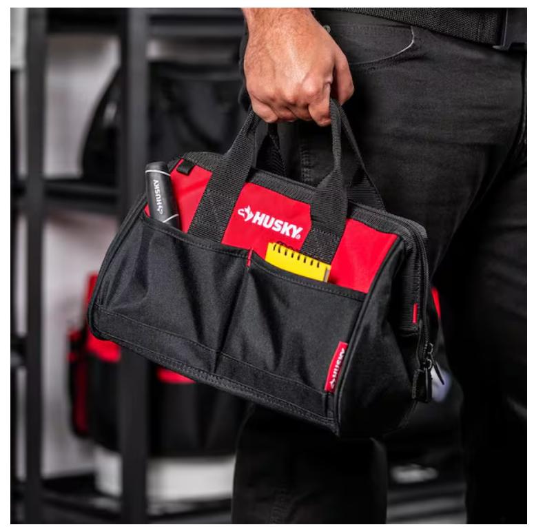 12-in Zippered Tool Organizer Bag with 4 Pockets for Hardware Storage