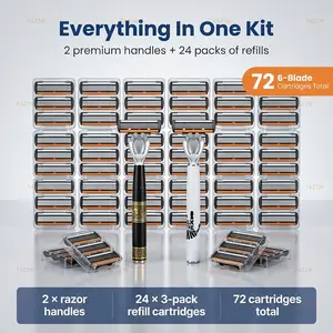 Premium Shaving Razor Kit Shaver Razors with Six Blade Technology, Includes 2 Ergonomic Handles and 72 Replacement Blades, High-Precision Design for a Smooth Shaving Experience, Ideal Gift for Men on Special Occasions