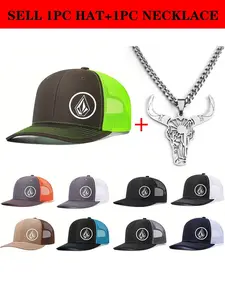 Unisex Baseball Cap & Bull Head Necklace Set, High Quality Hat, Casual Fitted Design, Adjustable Trucker Style, Ideal for Men & Women, All-Season Wear, Premium Quality Cap