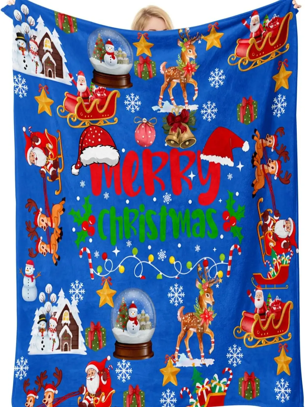 COMFAR Blue Cute Christmas Blankets and Throws for Adults/Women/Boys/Kids, Holiday Fleece Throw Blanket for Couch/Sofa, Holiday Decor, Christmas Decorations