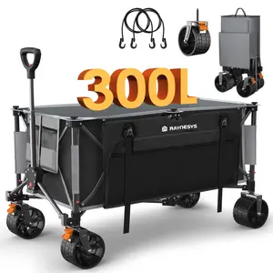 Collapsible Wagon portable Cart with Wheels Foldable, 440lbs 300L Heavy Duty Folding Wagon, Foldable Wagon for Sports Beach Grocery Camping - Upgraded Effortless Elegance Large Capacity utility wagon camp gear Storage Handle