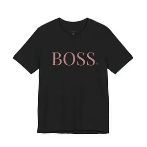 Men's BOSS Ribbed Cotton Knit Short-Sleeve Casual T-Shirt - Black with Pink BOSS Text