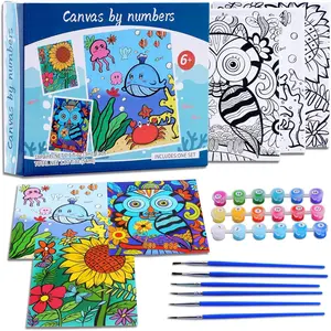 3 Pack Paint by Numbers Kit for Kids Ages 8-12, 10*8 inch Framed Canvas with 18 Acrylic Paint Pots and 6 Brushes, Arts and Crafts Art Supplies for Kids