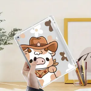 Cute Cartoon Denim Pattern Tablet Case with Built-in Pencil Holder, Soft TPU, for iPad Air 4/5/6, iPad Pro 11 2024, iPad Mini 4/5/6/7, iPad 10th Gen, iPad 9/8/7 Series. Shockproof, Portable, One-Side Protection, Lightweight for Outdoor Use.