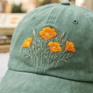 California Poppy Embroidered Hat – Cute Floral Dad Hat, California Gift for Mom, Nature Lover Baseball Cap