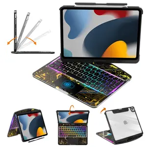 Touch 360° Rotatable KeyboardCase Compatible with iPad (8.3'/10.2'/10.9'/11'/12.9'/13 inch )ipad 7-11th(A16)/ipad air(2022-2026) / ipad pro (2018-2025) and ipad mini,Trackpad,Backlight &Pencil Holder, 7 Color Backlight Keyboard Case,Transparent Black