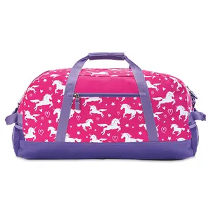 Lillian Vernon Duffel Bag for Kids, Roomy Pink Unicorn Weekender With Front & Side Compartment, Girls Sports & Travel Bags, 11" x 12" x 23" Carry Luggage