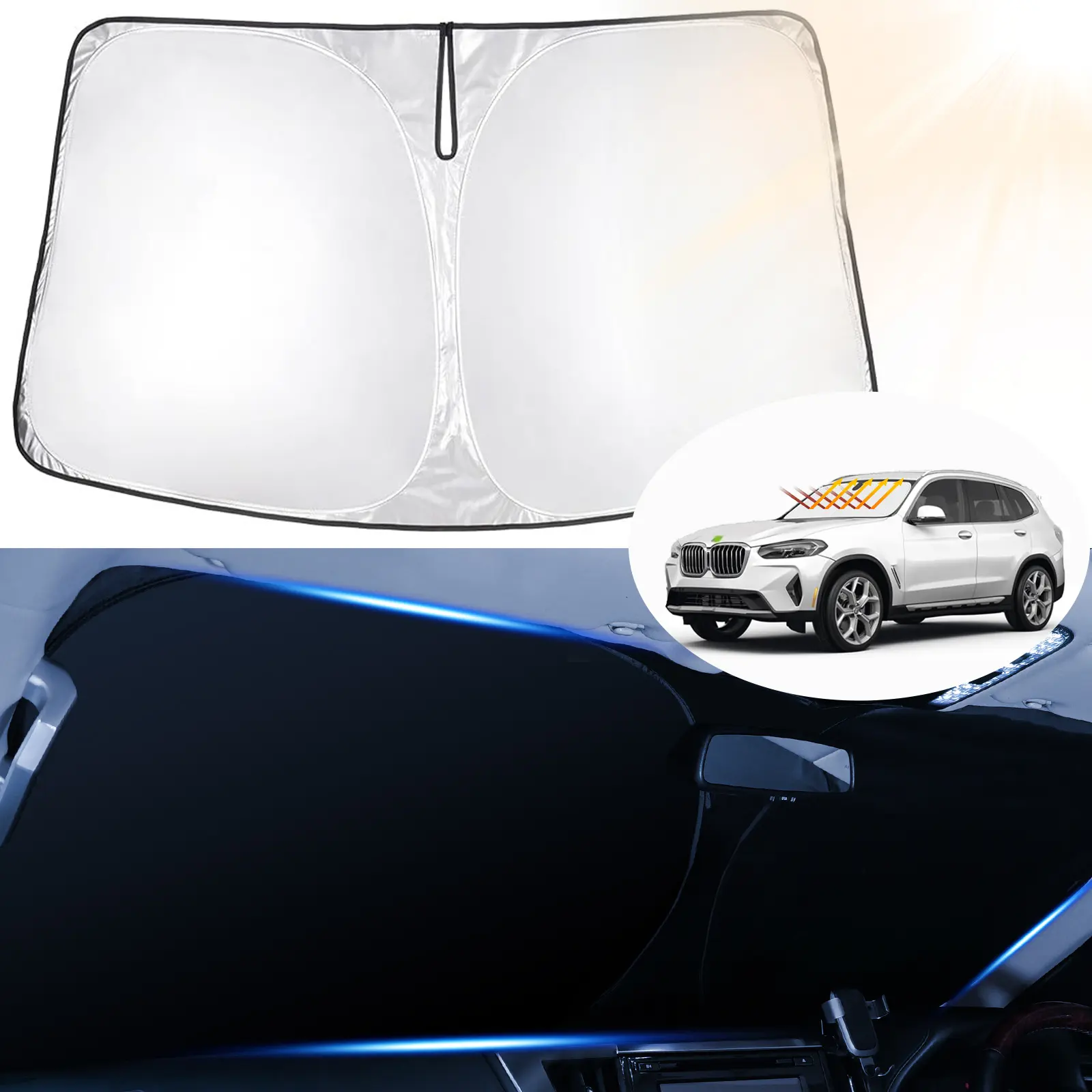 Canvcle Custom Fit Windshield Shade Cover for BMW X3 2018-2026, Sunshade for Car Outside, 99% UV-Protective 240T 5-Layer Foldable Full Coverage Front Window Cooler, Uv Protective Sunshade