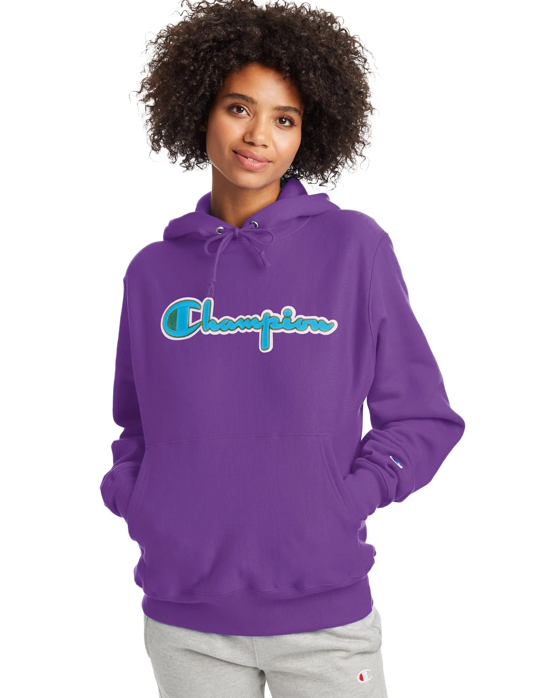 Champion Women's Boyfriend Graphic Logo Pullover Hoodie, Casual Long Sleeve Activewear Sweatshirt, Sweatshirts, Tops, Hoodies For Women, Active Wear
