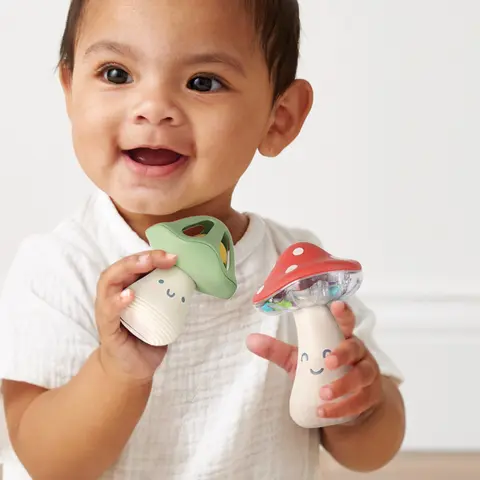Itzy Mini Maracas™ Baby Rattle Sensory Toys Set - BPA-Free ABS, Portable 2-Piece Mushroom Design with Jingle Bells, 0.25 lbs, for 0-3 Months Babies' Motor Skills Building & Sensory Music Learning