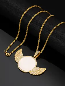 Memory Angel Wings Design Stainless Steel Chain 14k Gold Plated Necklace, Elegant Angel Wings Pendant, Unisex Appeal Fashion Jewelry, Perfect Gift for Birthdays, Chain Necklaces