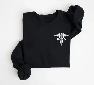 Registered Nurse RN Sweatshirt - Minimalist Caduceus Symbol With RN Text , Ideal For Hospital Staff And Nursing Students , Unisex Pullover Crewneck , Graduation Gift , Daily Workwear , Appreciation Shirt For Nurses  Casual Loose