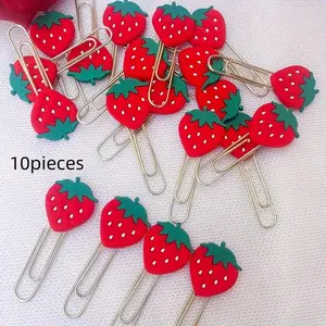 Strawberry Design Binder Clip, 10pcs/set Cute Strawberry Paper Clip, Durable Book Page Storage Clip, Creative Stationery for Home School Office, Cute Strawberry Theme, Paperclip