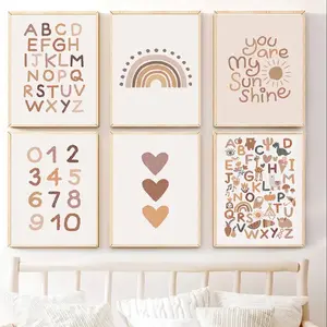 Set of Six Boho Baby Nursery Frameless Cavas Prints; Neutral Colors; Photo Decor # Poster# Decoration# Ornaments# Wall# Artistic# Room#educational charts