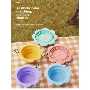 Cute pet-shaped silicone folding bowl, portable dog bowl, suitable for outdoor drinking, easy to clean, convenient to carry, outdoor drinking and cat food bowl supplies