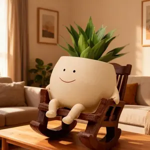 Easter,Smily Face Planter Pot,Cartoon Design Resin Pot for Indoor Plants, Cute Sit Rocking Chair Succulent Flower Pots with Drain Hole, Decorative Flower Pot for Home Office Desk, Swinging Planter