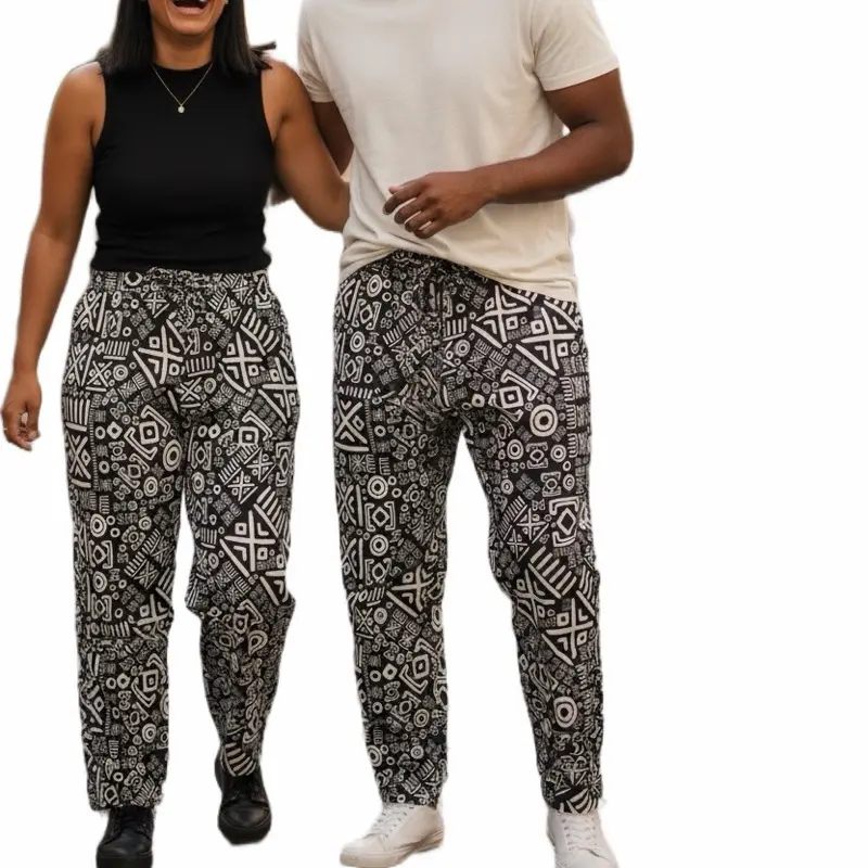 Black & White Prints Unisex Cargo Pants Cotton Ankara Multi Pockets Skin Friendly Breathable Trendy Fashion Medium Large XL