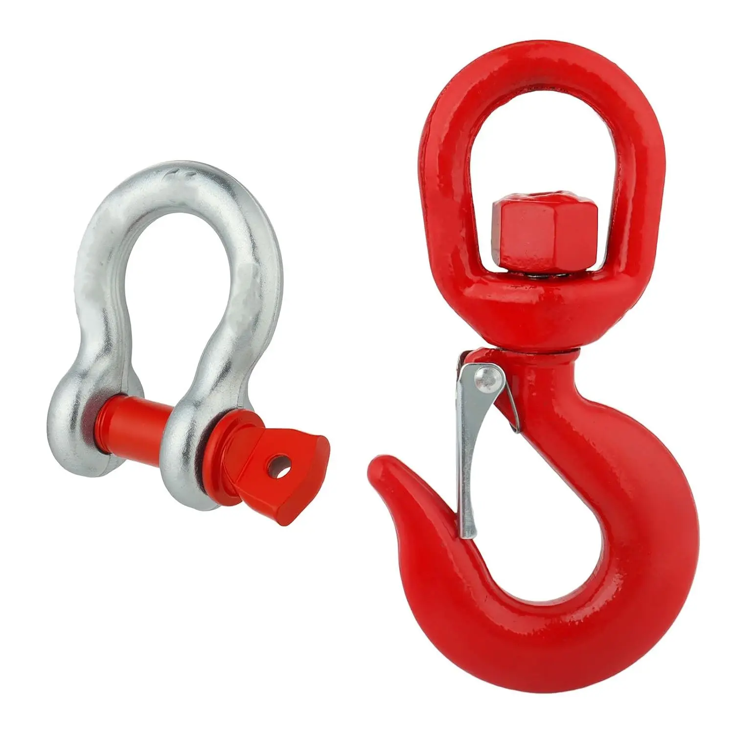 1 Ton Swivel Lifting Hook with 3/8 Inch D Ring Anchor Shackles | Heavy Duty Alloy Steel Swive Hooks for Tow Strap/Winch/Traction Steel Wire/Vehicle Recovery, 2200 Lbs Safety Load Limit