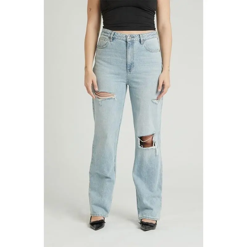 Full Length Denim Pants for Petite Frames, Women's Straight Leg Jeans for Modern Street Style