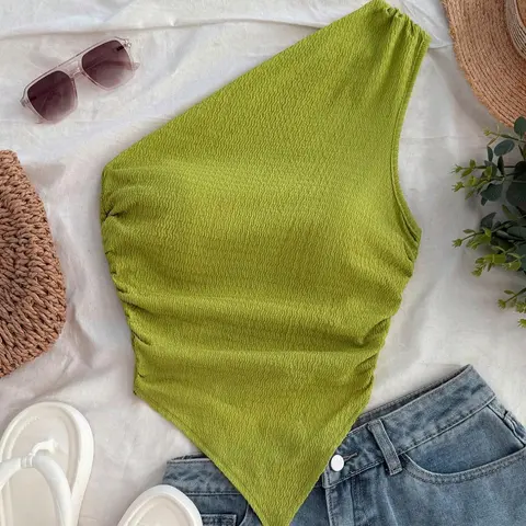 American Style Asymmetrical Shoulder Knitted Tank Top, Slim-Fit Casual Wear, Ideal for Travel, Outing, Parties, Date Nights, Store Visits