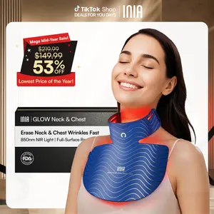 [New Color Drop] INIA GLOW Neck & Chest Red Light Mask – 850nm NIR LED Mask for Wrinkle & Spot Reduction, Lift & Firm in 4 Weeks, Rechargeable 2600mAh Controller, Clinic-Grade Full Coverage, Summer Beauty Gift Ideas