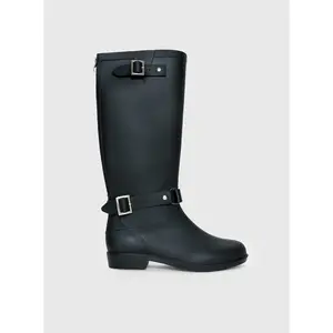 Elvera Buckle Detail Rubber Gumboots Black