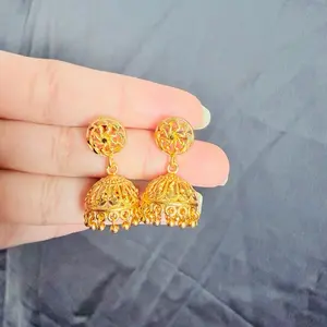 Gold Tone Mini Pinjada Jhumka for Women Elegant Floral Design Dangle Earrings