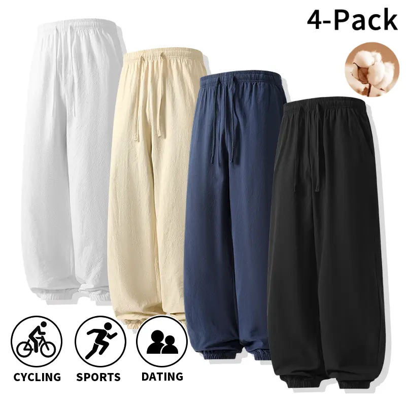 Men's Jogger Pants in a Lightweight Cotton-Linen Blend, Loose-fit Athletic Street Trousers for All Seasons Workouts and Everyday Wear