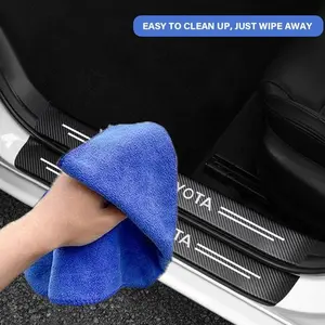 4/5PCS For Toyota LOGO Car Door Threshold Carbon Fiber Door Sill Protection Strip Scuff Plate Decorative Badge Sticker Accessories