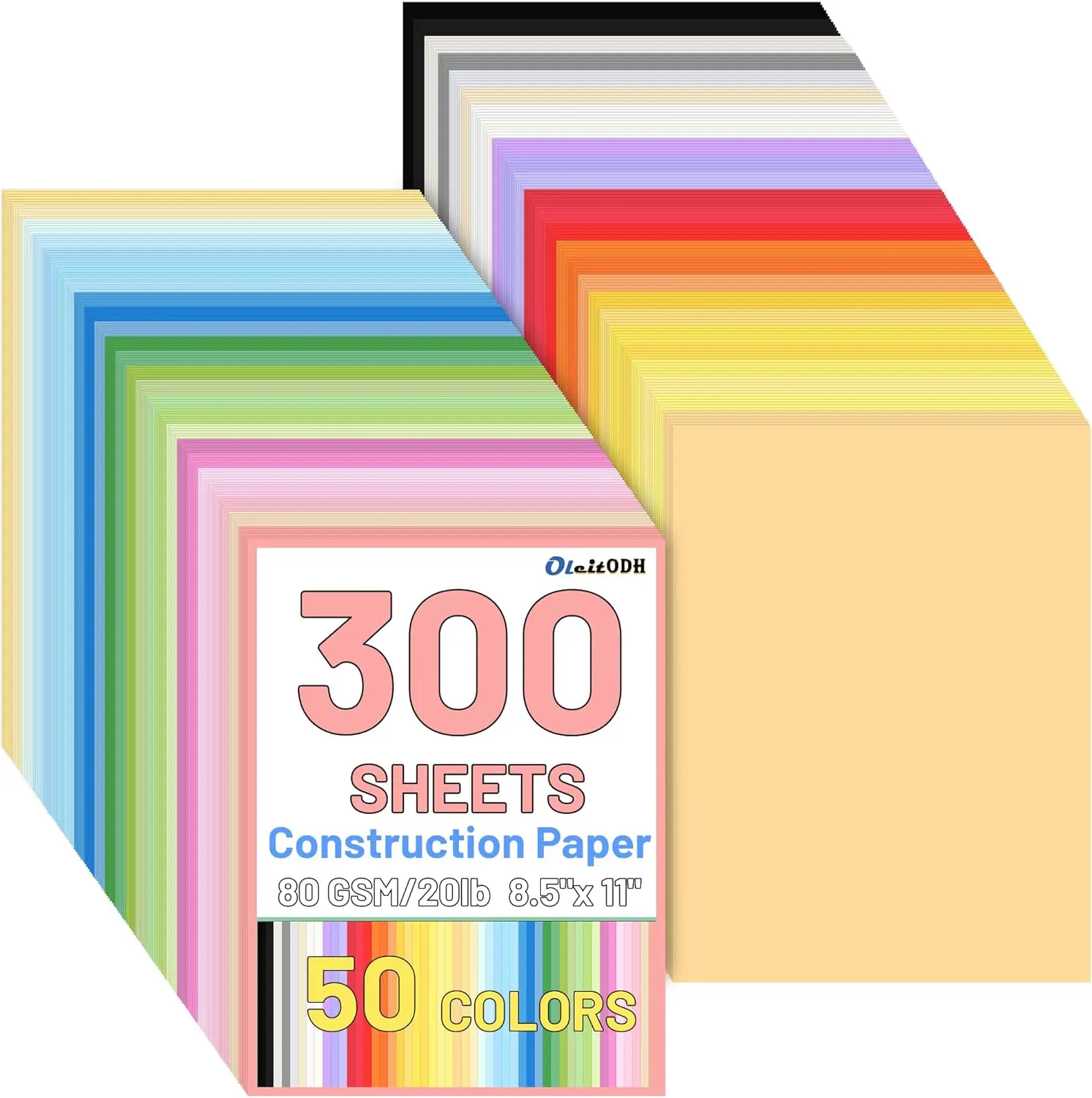 50 Colors Construction Paper, 8.5x11in Bulk Colored Paper for Crafts - 80GSM Thick Cardstock for Printing, Layering, Embossing - DIY Art Supplies for Cards, Invitations, School Projects