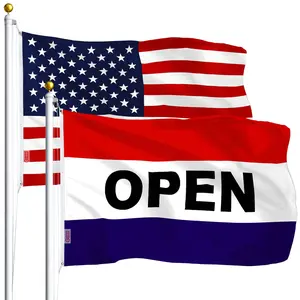 G128 Combo Pack: USA  3x5 Ft 75D Printed Stars & Open Sign Flag 3x5 Ft 75D Printed